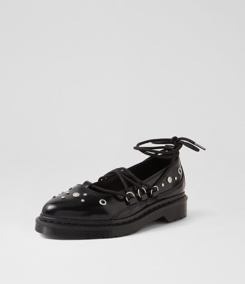 Elphie 2 Hardware Black Leather Ballet Flats