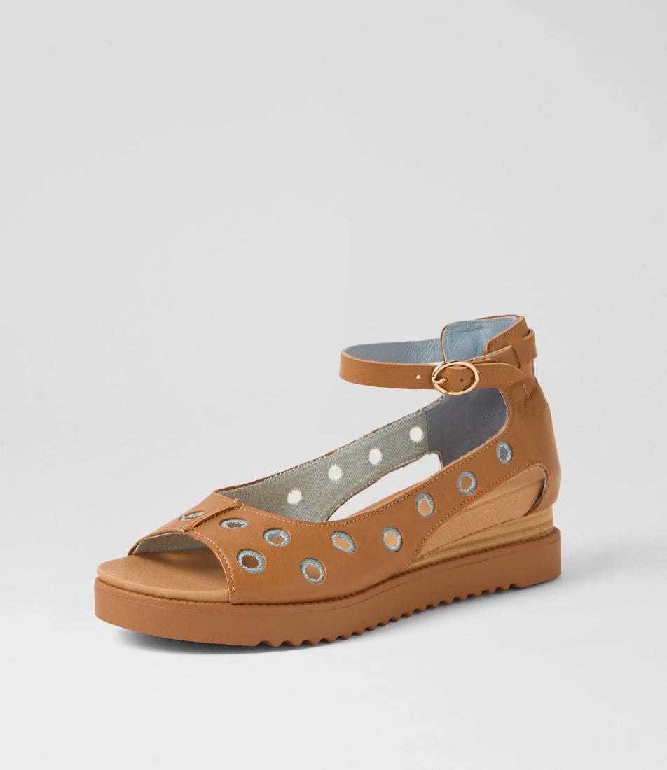 Arizonas Dark Tan Denim Leather Sandals