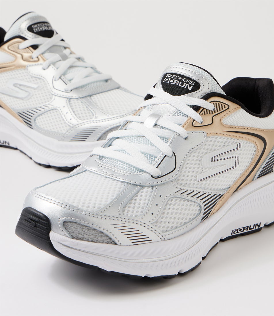 Go Run Consistent 2 White Silver Fabric Sneakers
