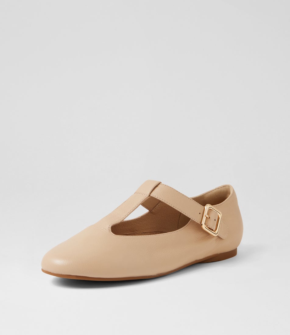 Blink Latte Leather Flat Shoes
