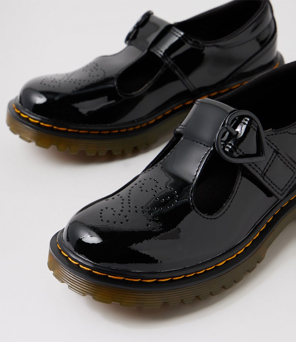 Polley 2 T Bar Junior Black Patent Leather Flat Shoes
