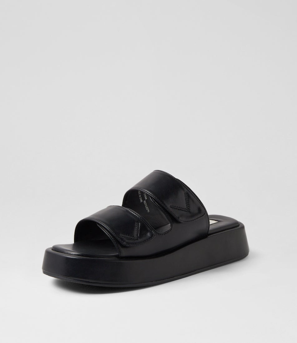Emie Black Pu Slides