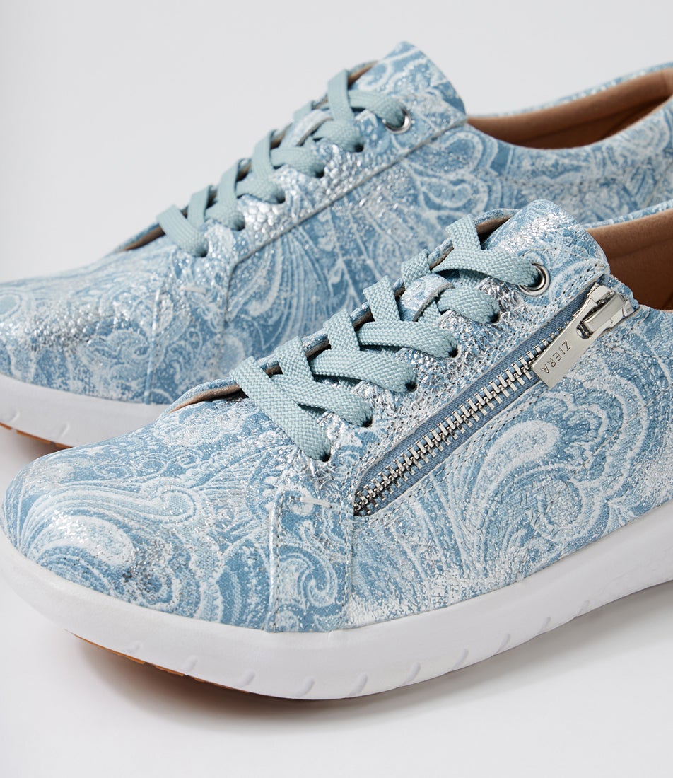 Solar Xf Blue Silver Paisley Leather Sneakers