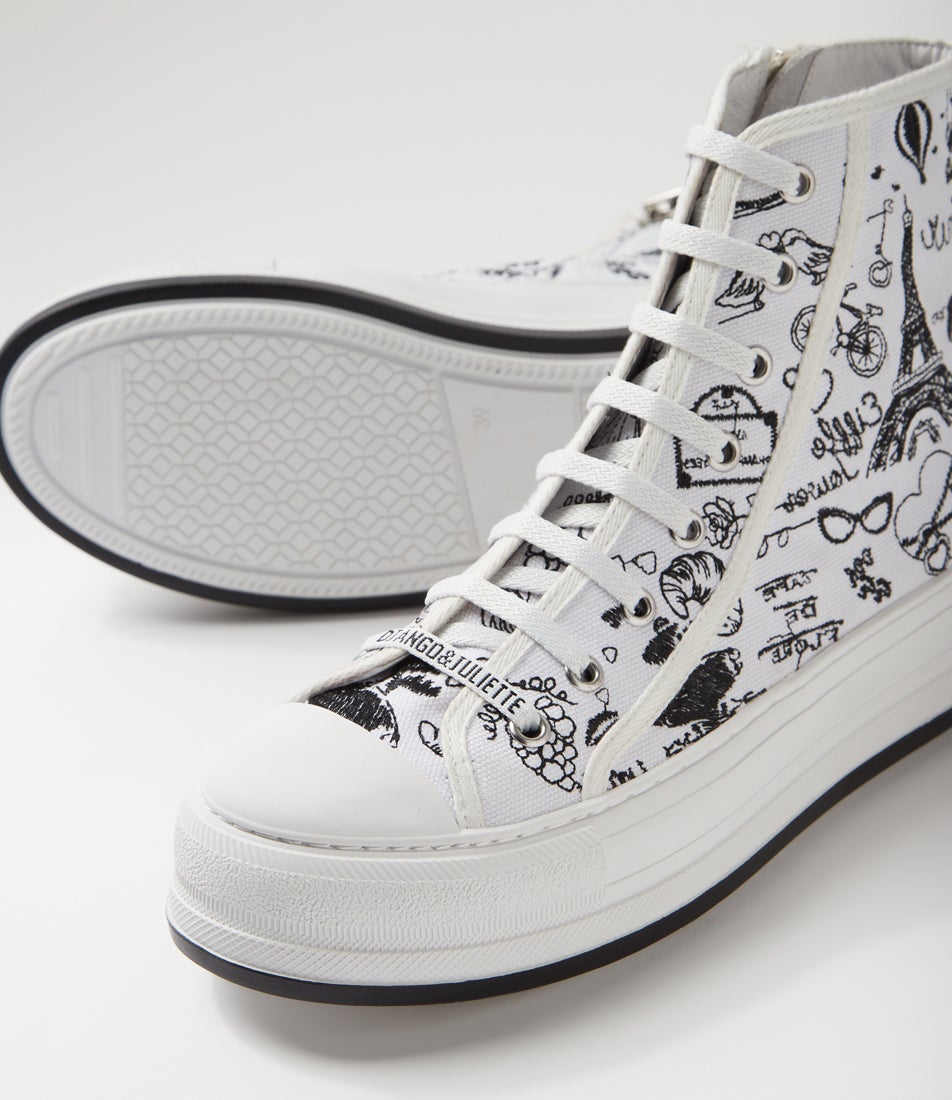 Galdos White Black Print Fabric Ankle Boots
