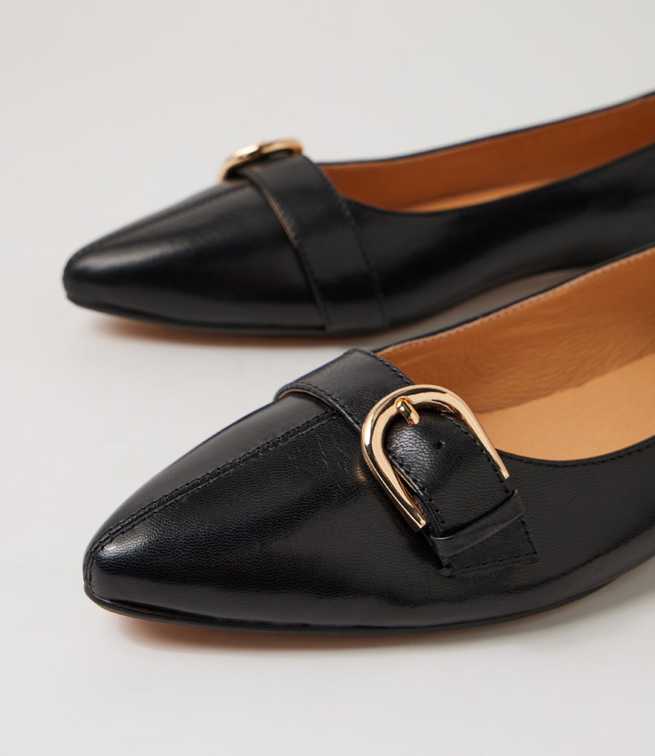 Darcee Black Leather Flat Shoes