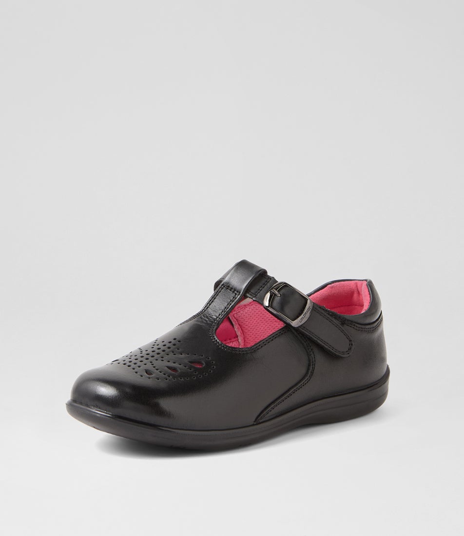 Erina Junior E Black Print Leather Flat Shoes