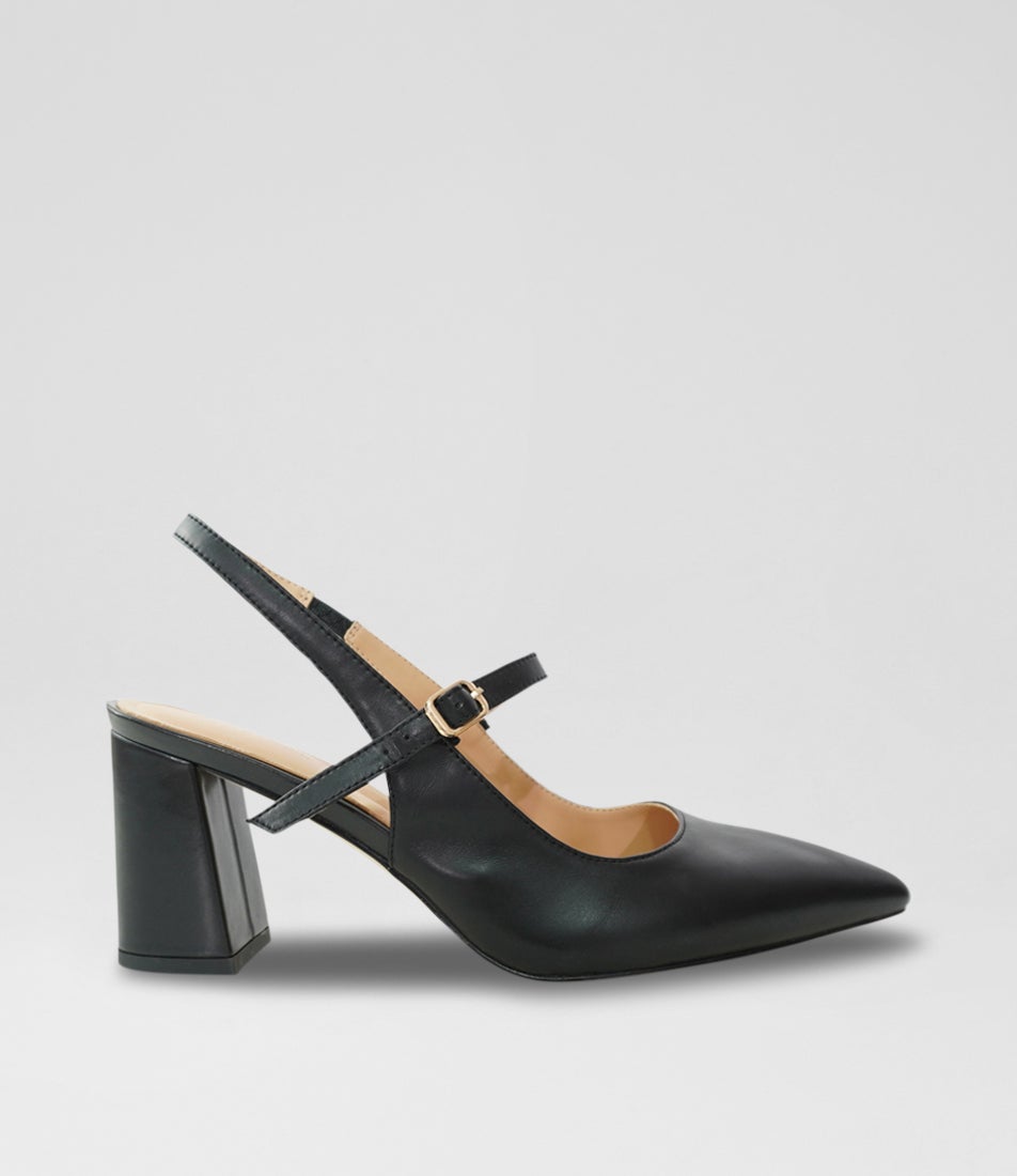 Chain Black Leather Mary Jane Heels
