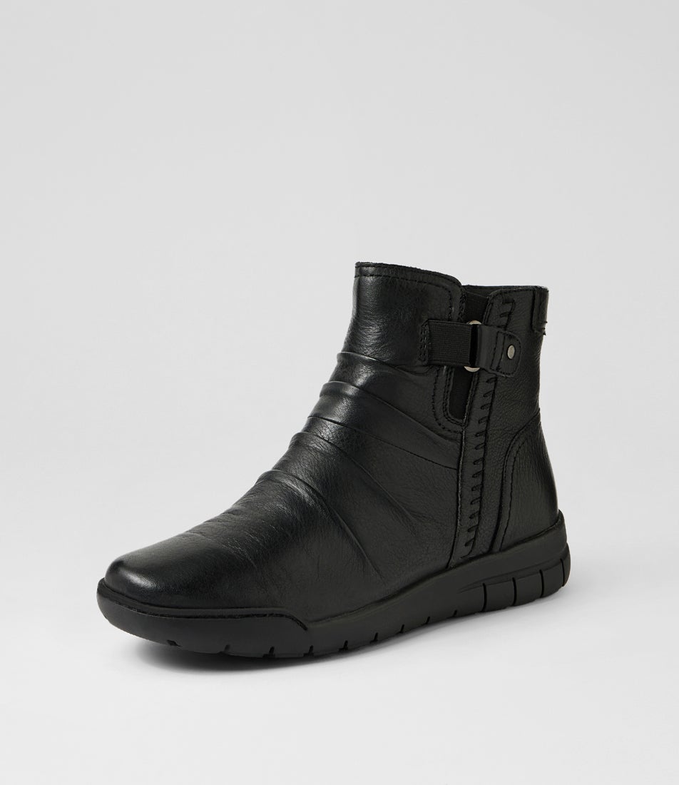 Tikky Black Leather Ankle Boots