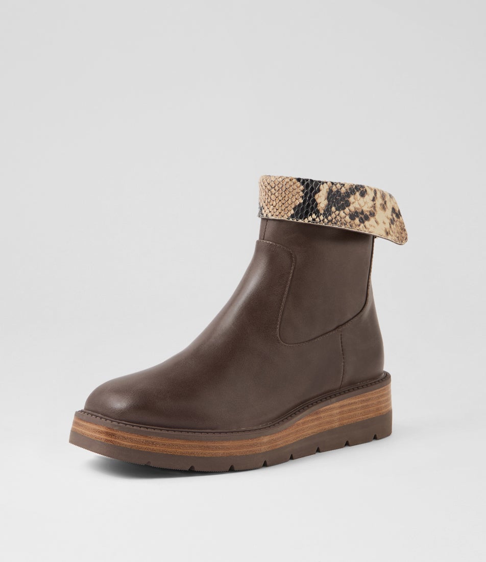 Tonline Choc Black Caramel Snake Leather Ankle Boots
