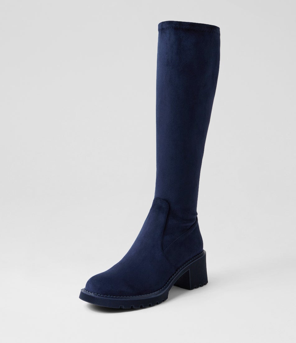 Zina Navy Microsuede Knee High Boots