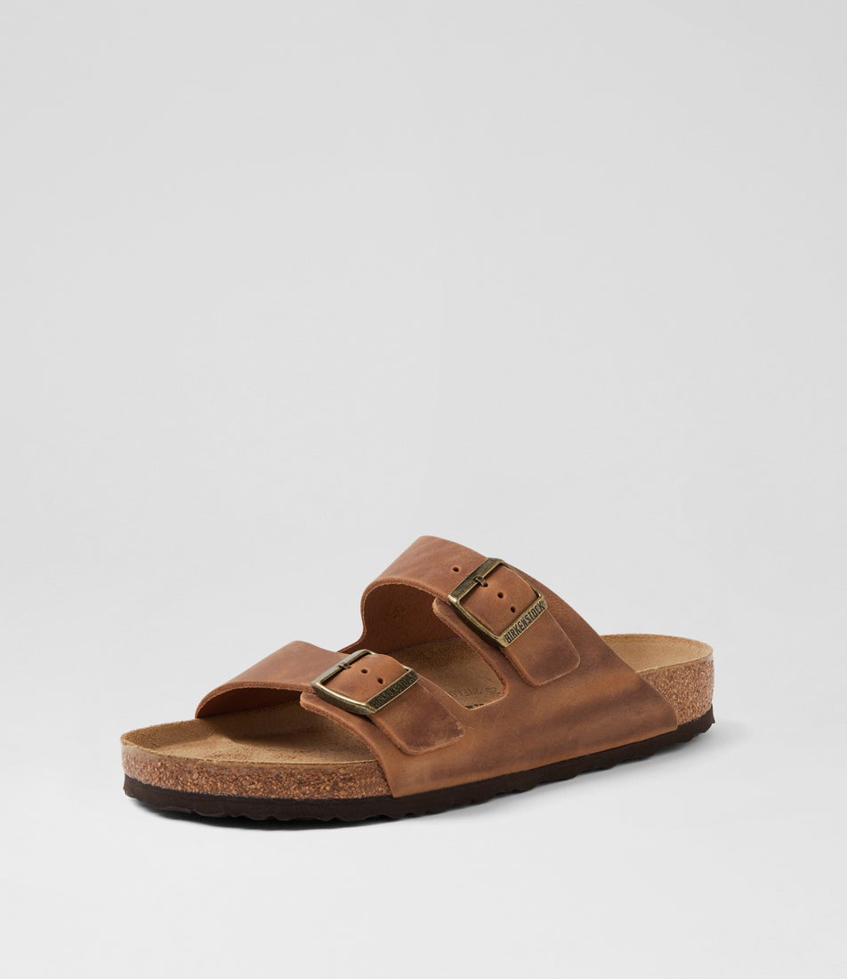 Arizona Mens Cognac Oiled Leather Slides