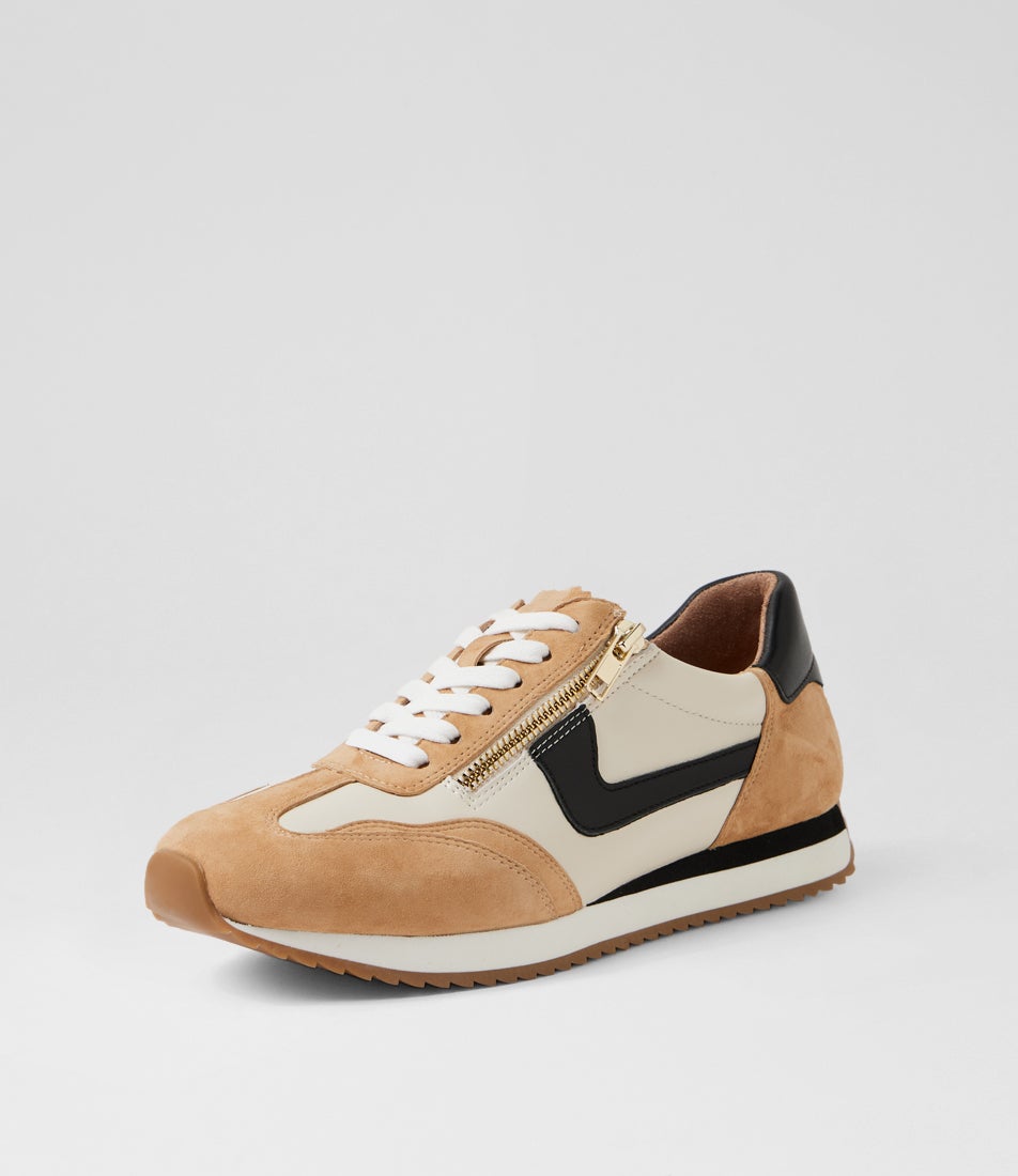 Vixons Light Taupe Black Leather Sneakers