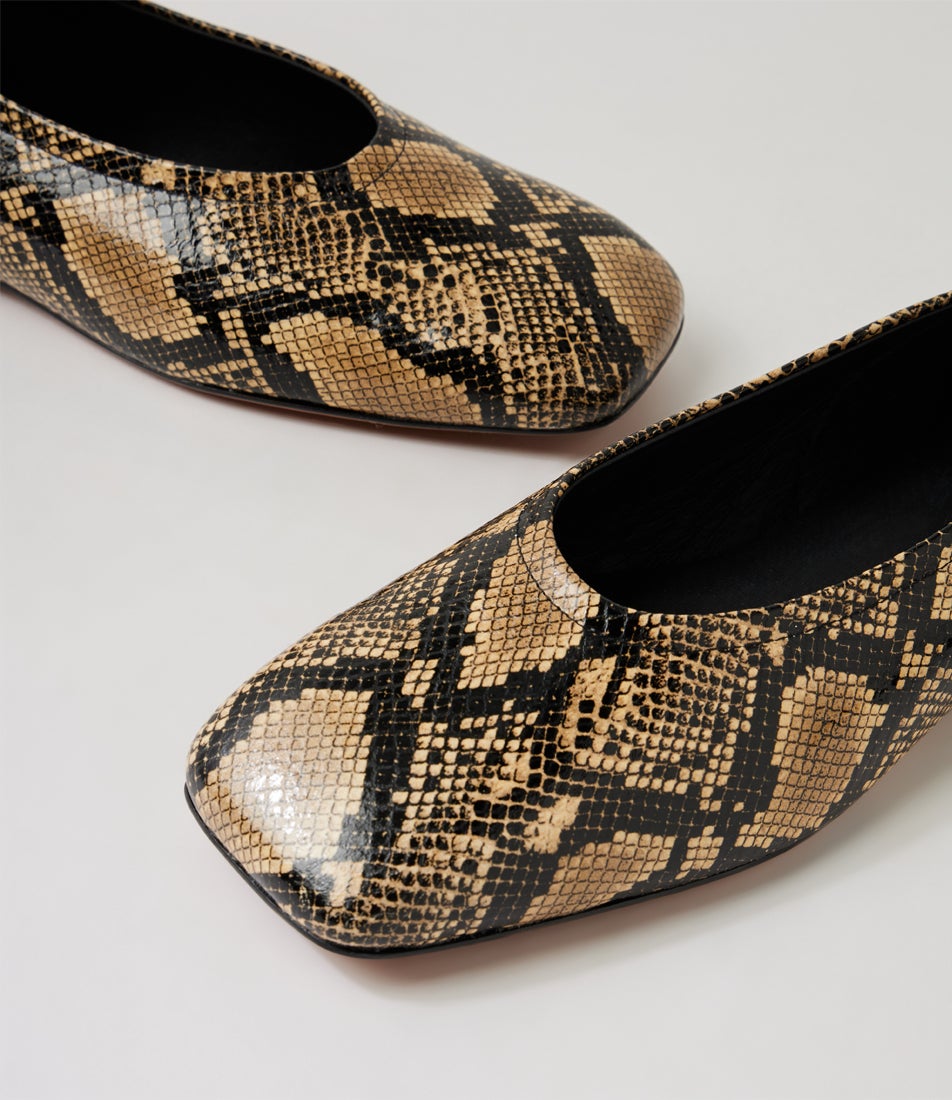 Booste Fawn Black Snake Leather Ballet Flats