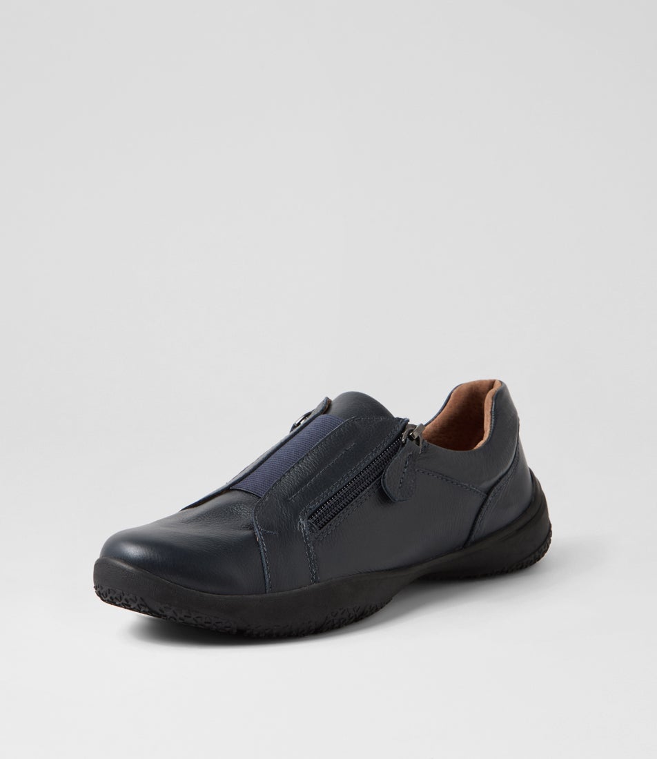 Sloanis Navy Leather Flat Shoes