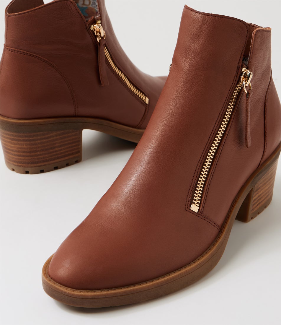 Lettice New Cognac Leather Ankle Boots
