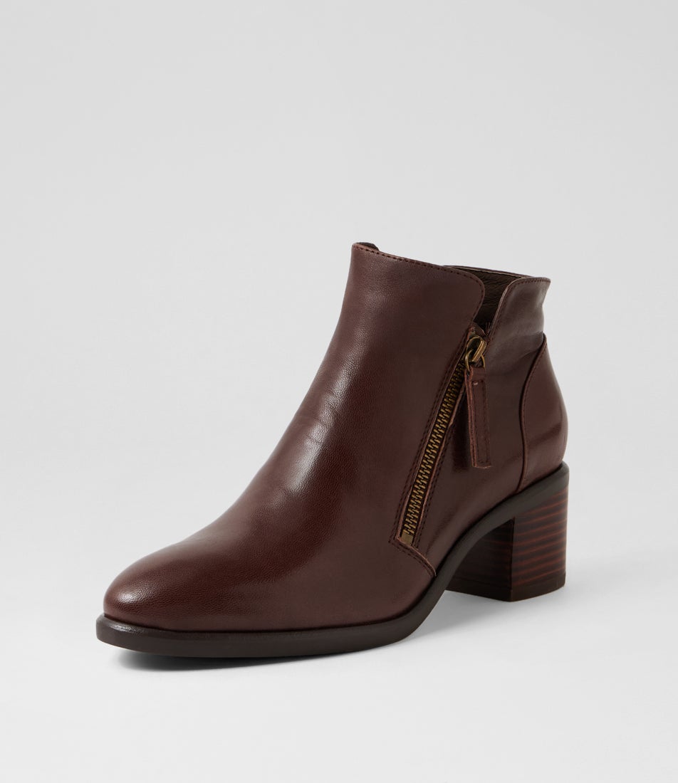 Esona Deep Brown Leather Ankle Boots
