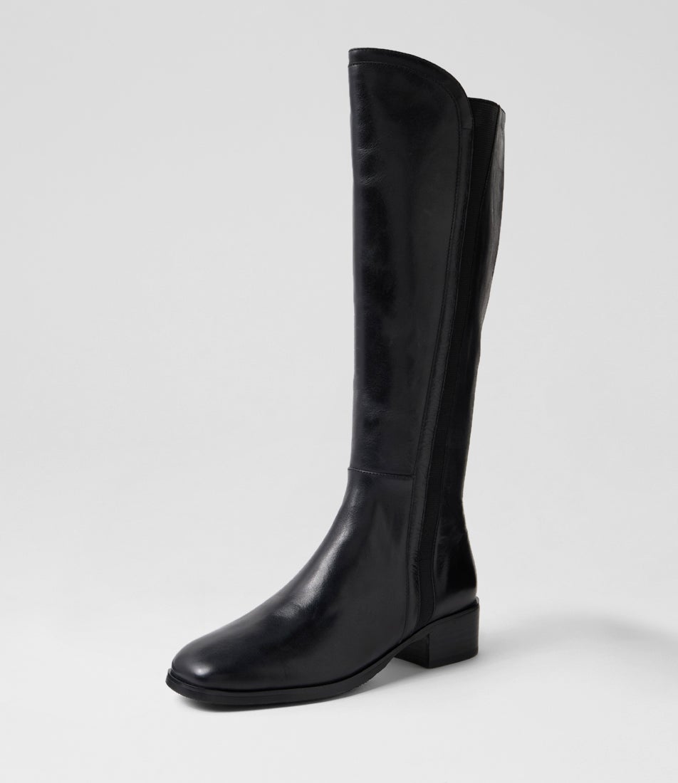 Otley Black Leather Elastic Knee High Boots