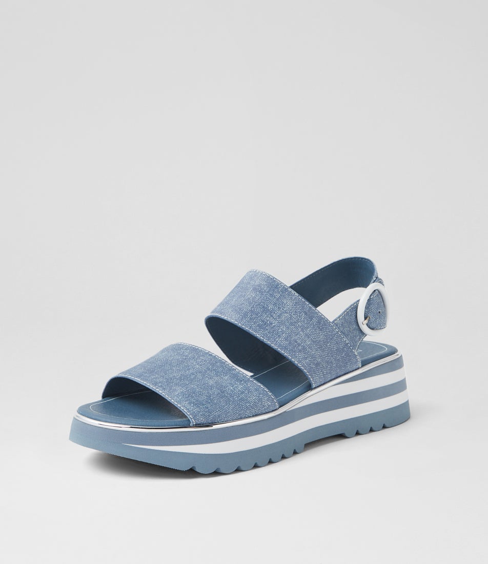 Hecon Blue Denim Leather Sandals