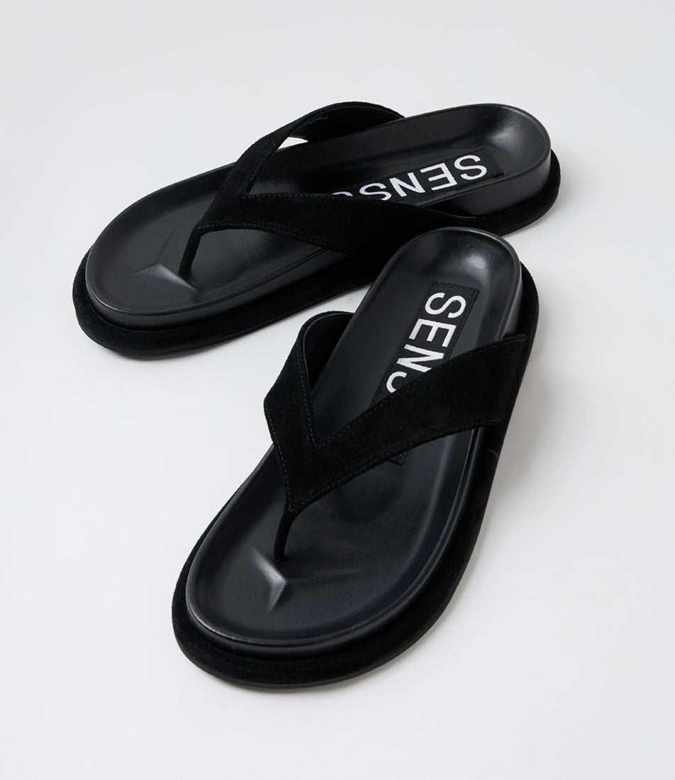 Devon Black Suede Thongs