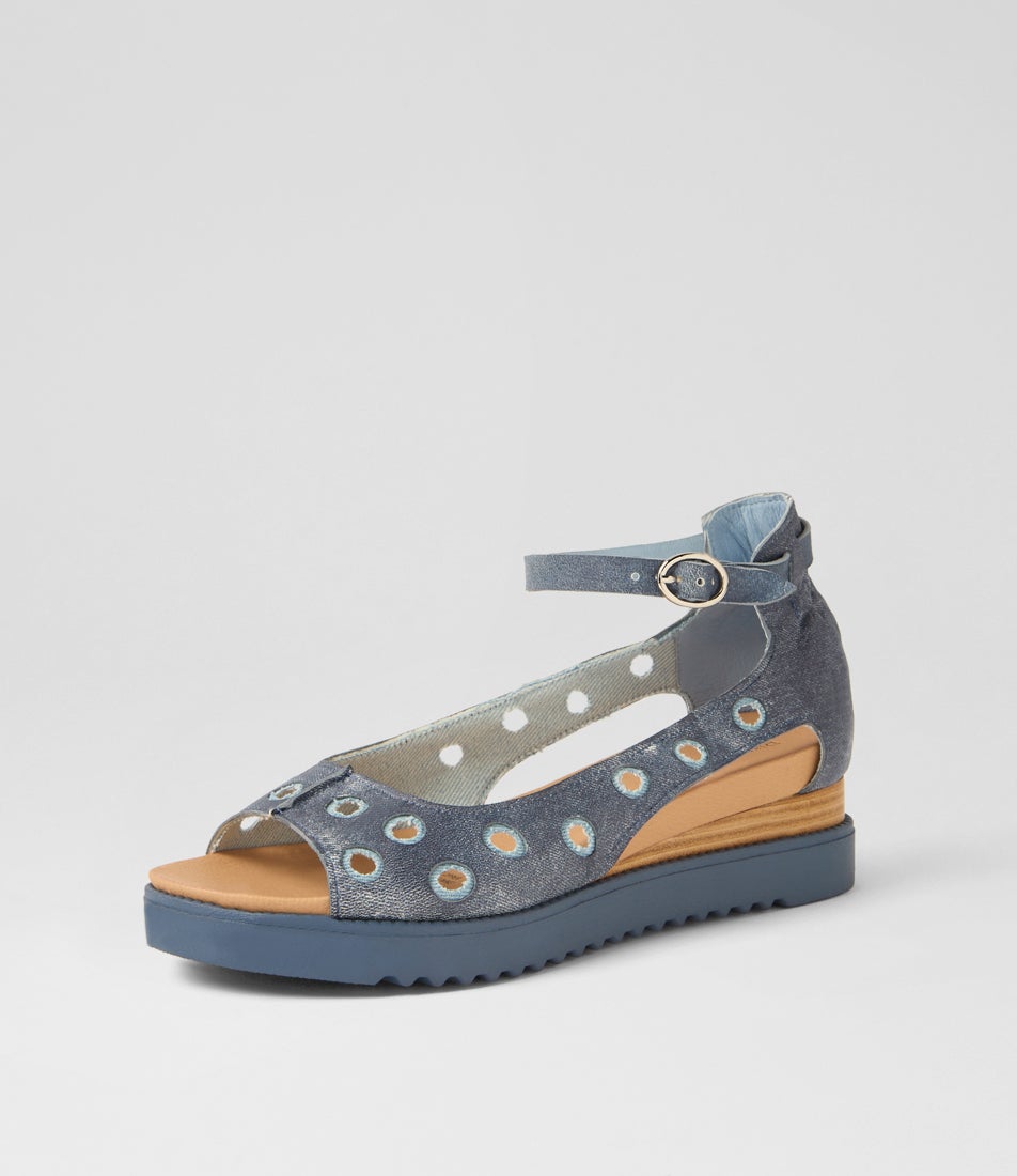 Arizonas Blue Distress Denim Leather Sandals