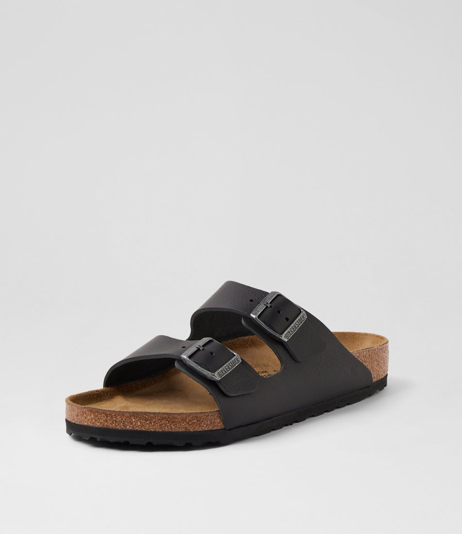 Arizona Mens Natural Black Natural Leather Slides