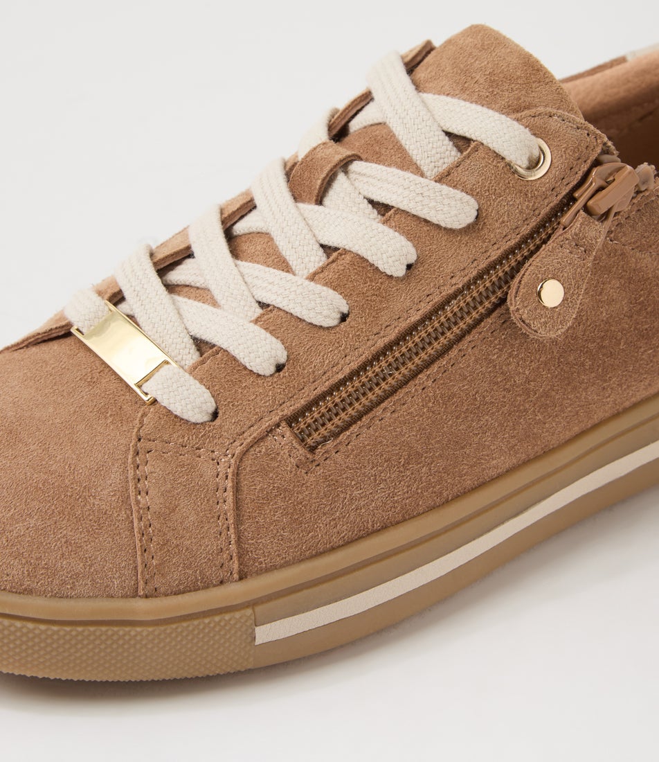 Evone Light Choc Almond Suede Leather Sneakers