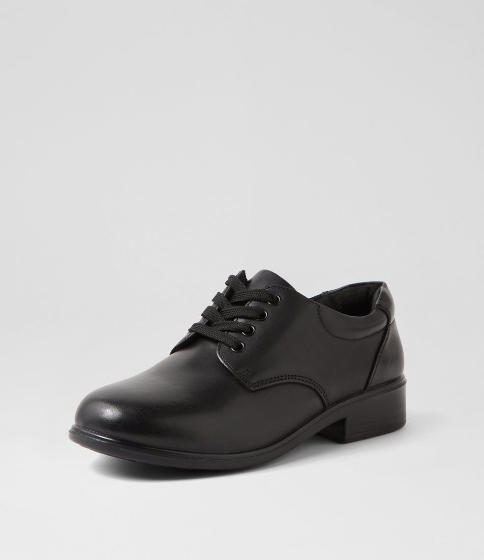 Memo Junior E Black Print Leather Lace Up Flats