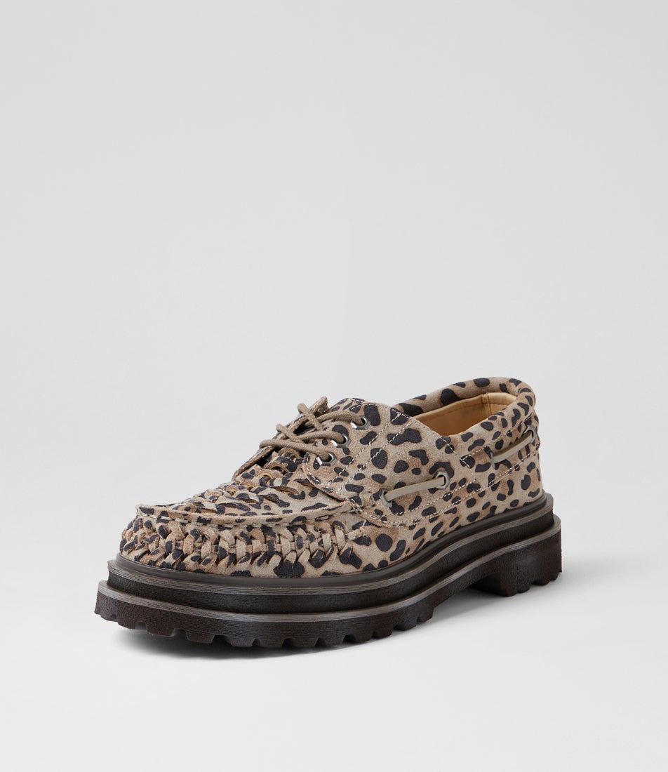 Boat Huarache Step Leopard Suede Lace Up Flats