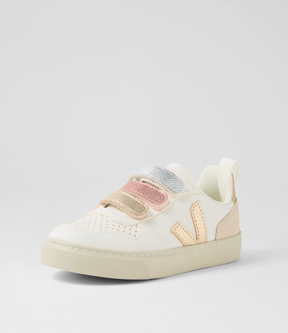 Small V 10 Jnr Multico Extra White Shiny Leather Sneakers
