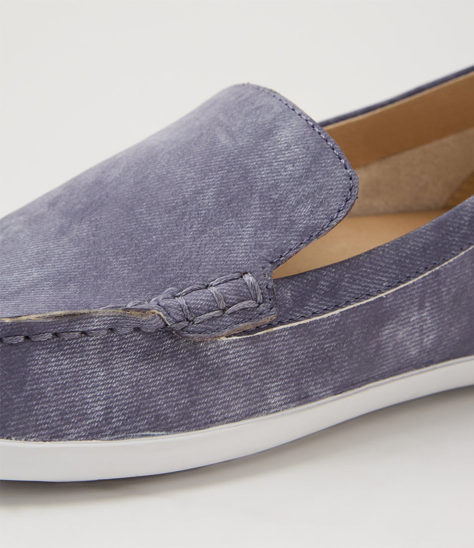 Laire W Blue Distress Denim Leather Flat Shoes