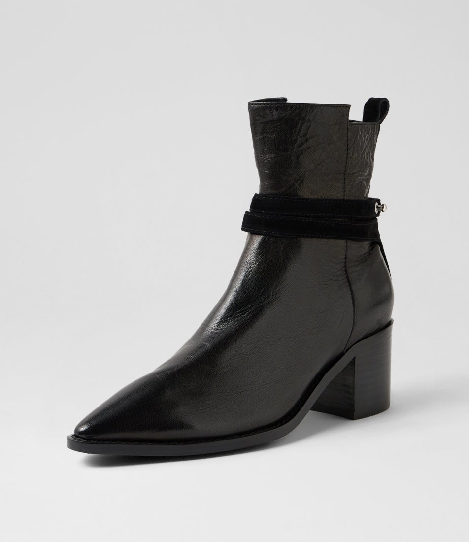 Finniss Black Heel Leather Suede Ankle Boots