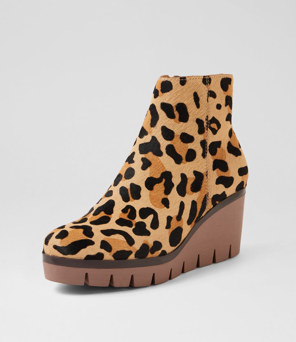 Nish Caramel Leopard Pony Ankle Boots