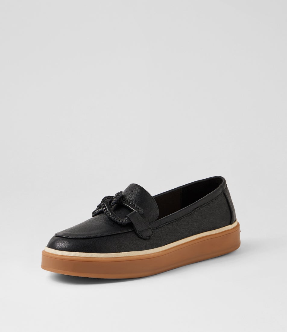Pottega Black Leather Flat Shoes