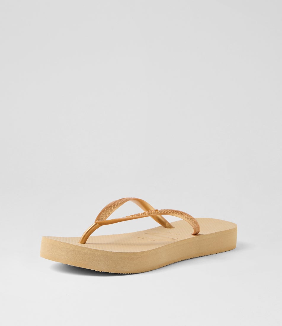 Slim Flatform Golden Rubber Thongs
