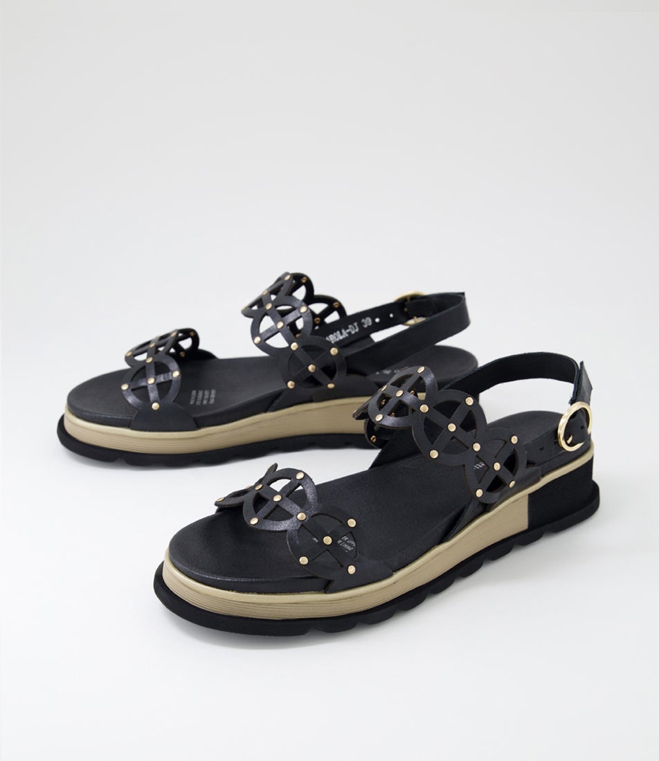 Carola Black Leather Sandals