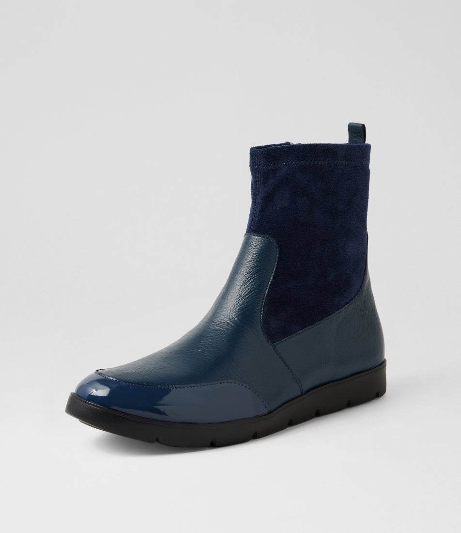 Marle W Navy Patent Mix Ankle Boots