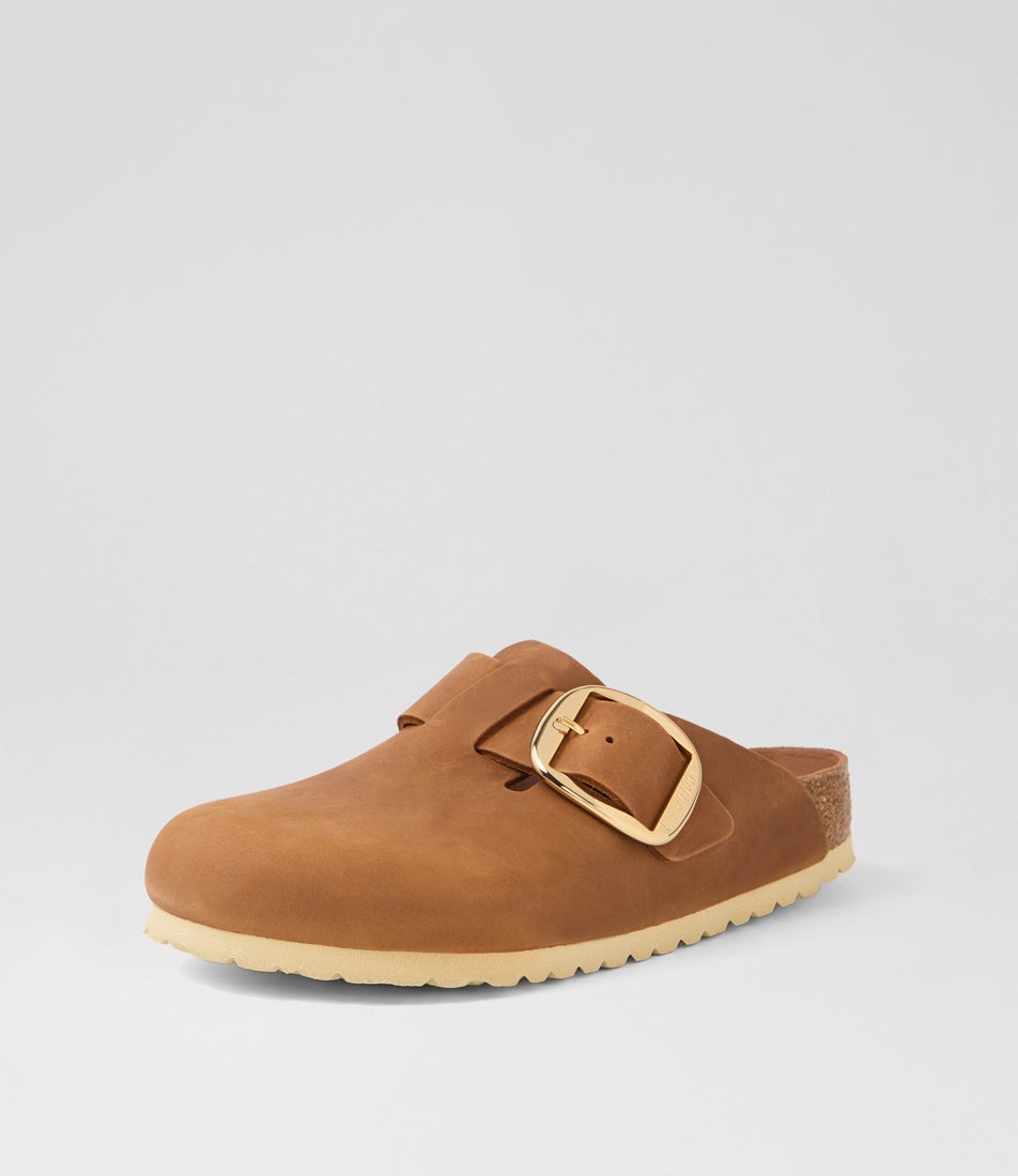 Boston Big Buckle Cognac Oiled Leather Flat Shoes