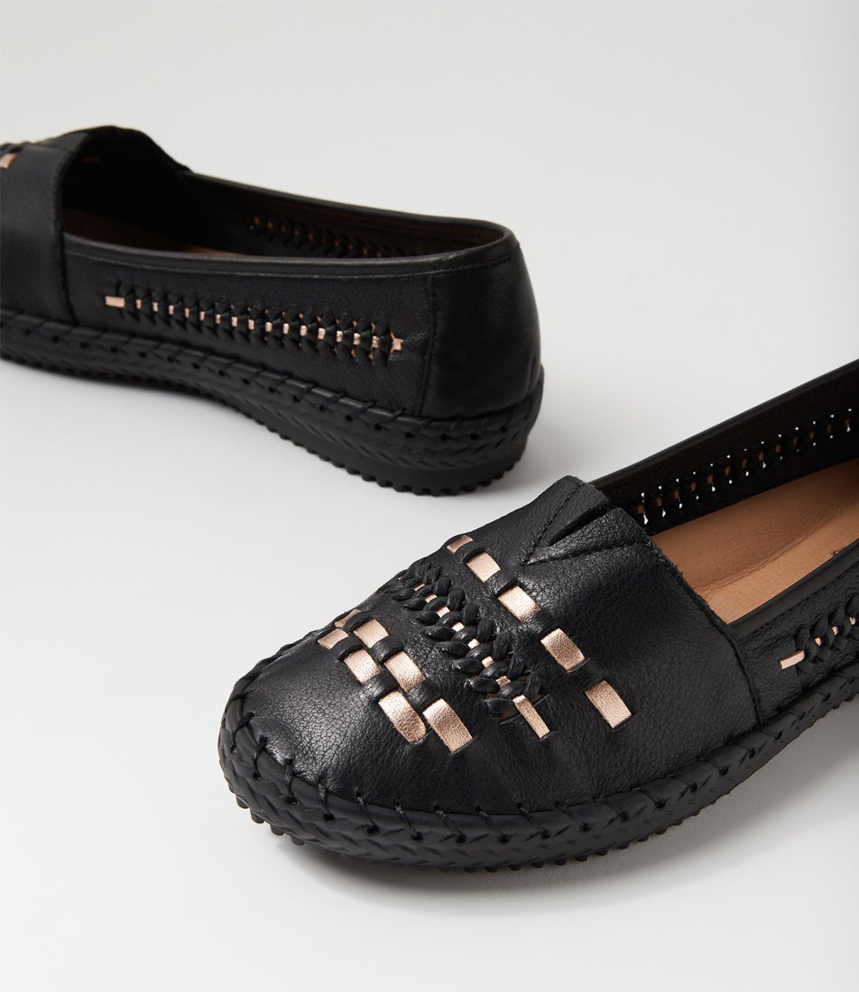 Wandies Black Rose Gold Leather Loafers Wandies Black Rose Gold Leather Loafers