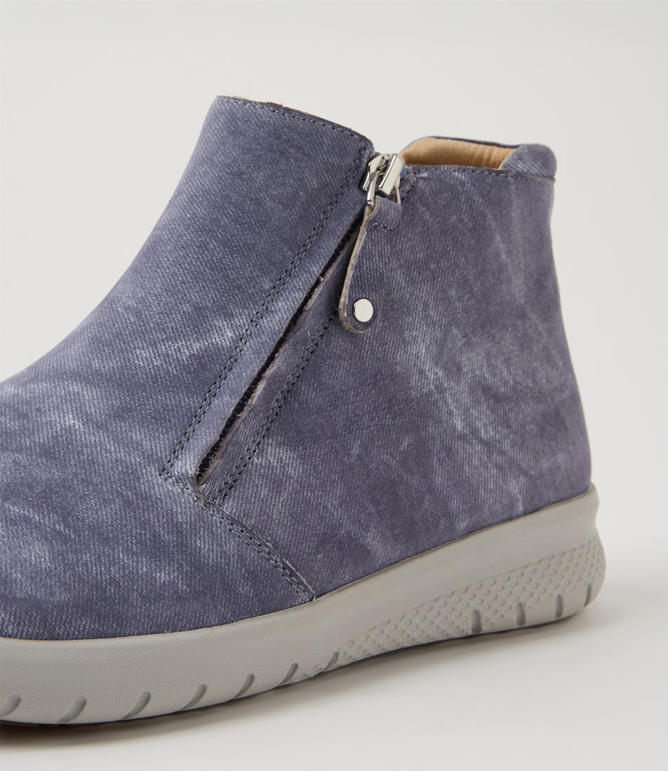 Solange Xf Blue Distress Denim Leather Ankle Boots