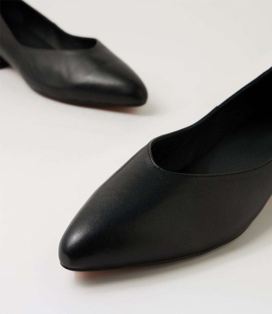 Eunika Black Leather Flat Shoes