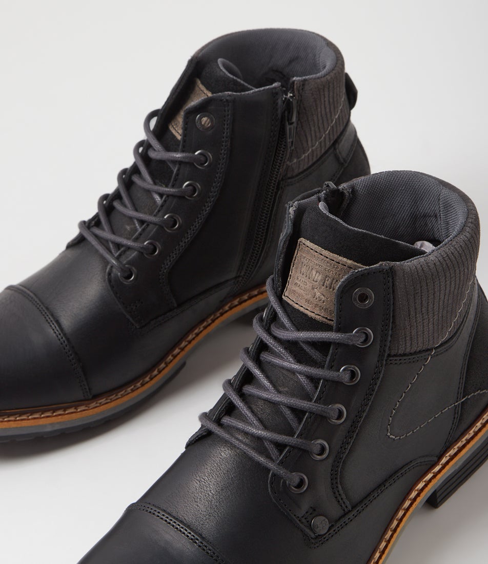 Cradle Black Leather Lace Up Boots