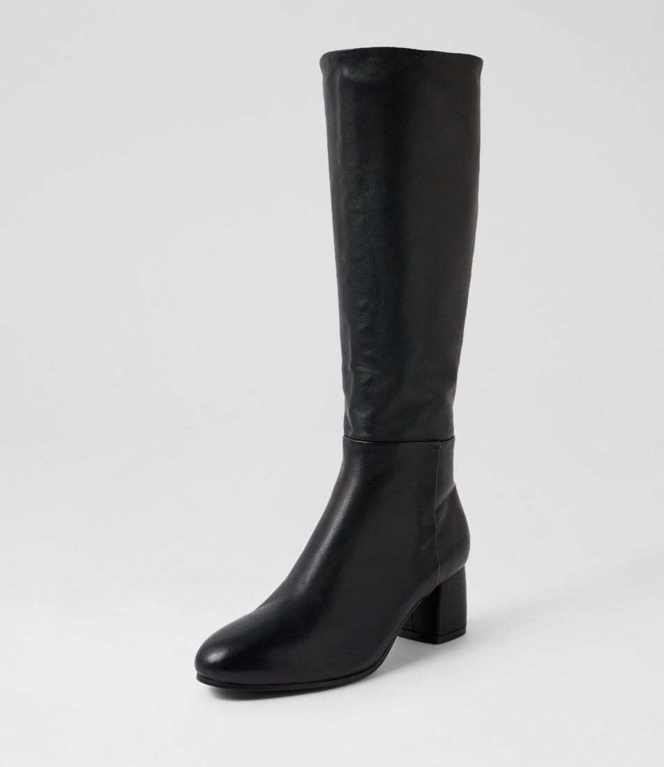 Felman Black Leather Knee High Boots