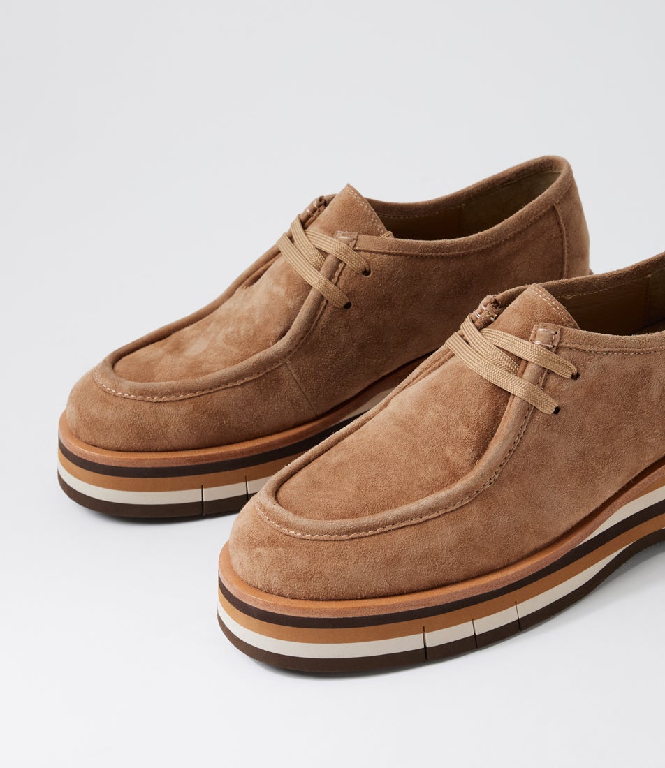 Gerlish Light Choc Tan Multi Suede Lace Up Flats