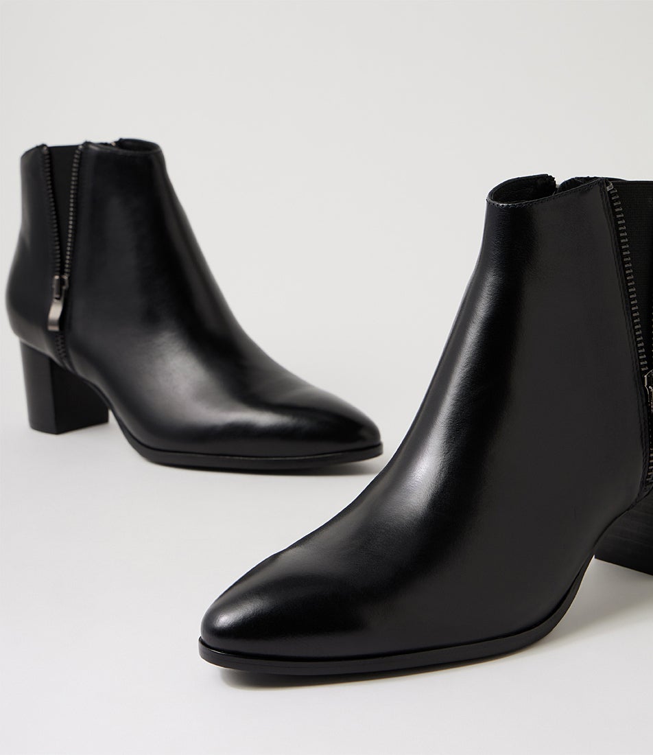 Bentonn Black Leather Ankle Boots