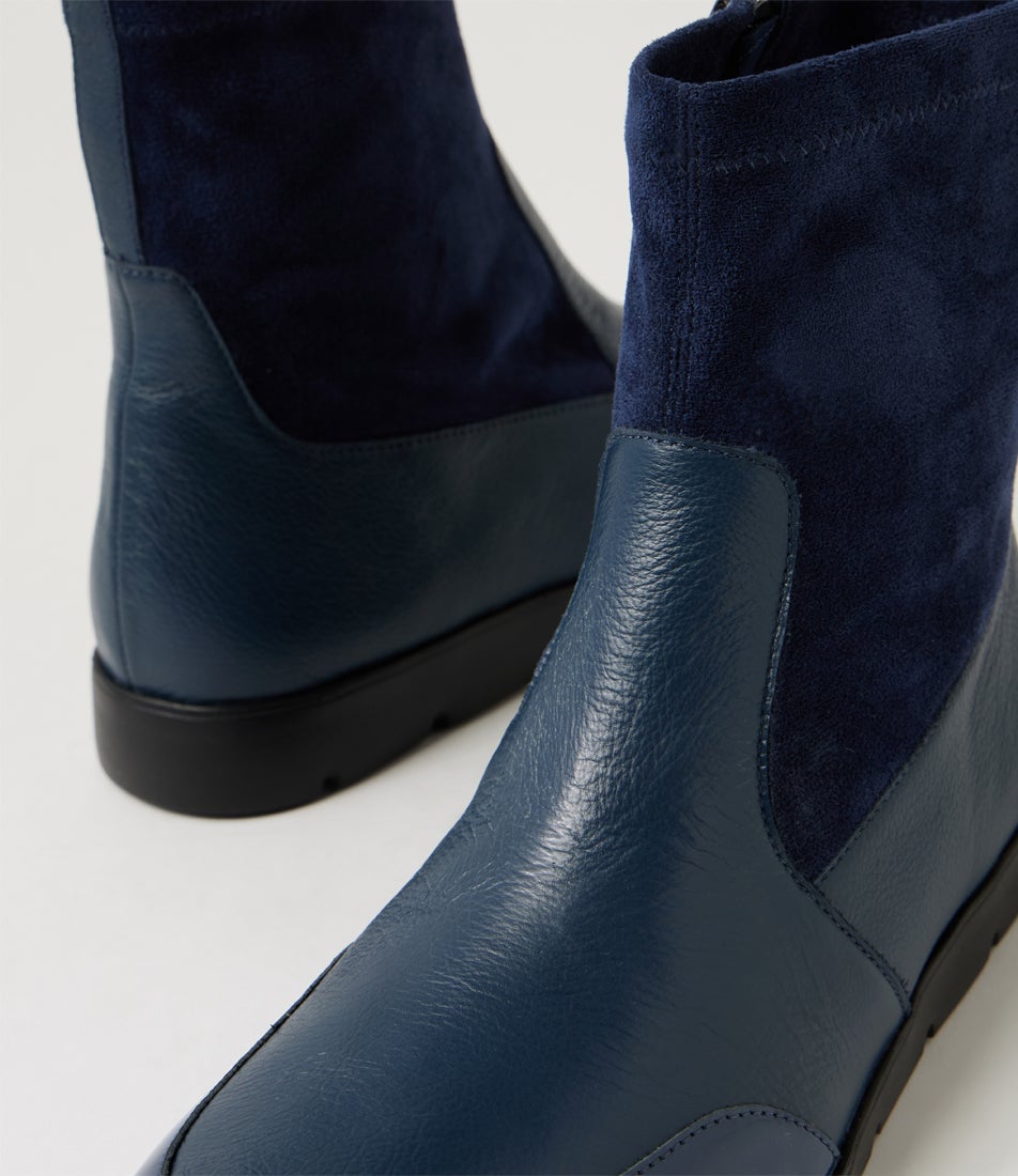 Marle W Navy Patent Mix Ankle Boots