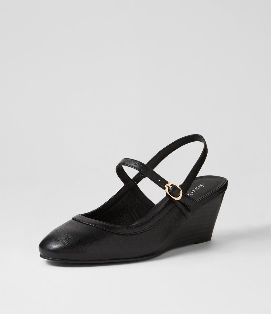 Larah Black Leather Heels
