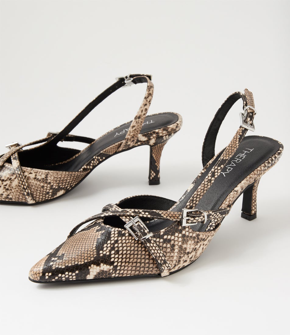 Juicy Taupe Snake Pu Pump Heels