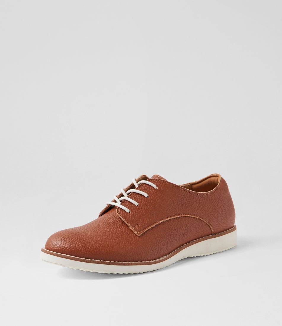 Derby Recycled Cognac Leather Lace Up Flats