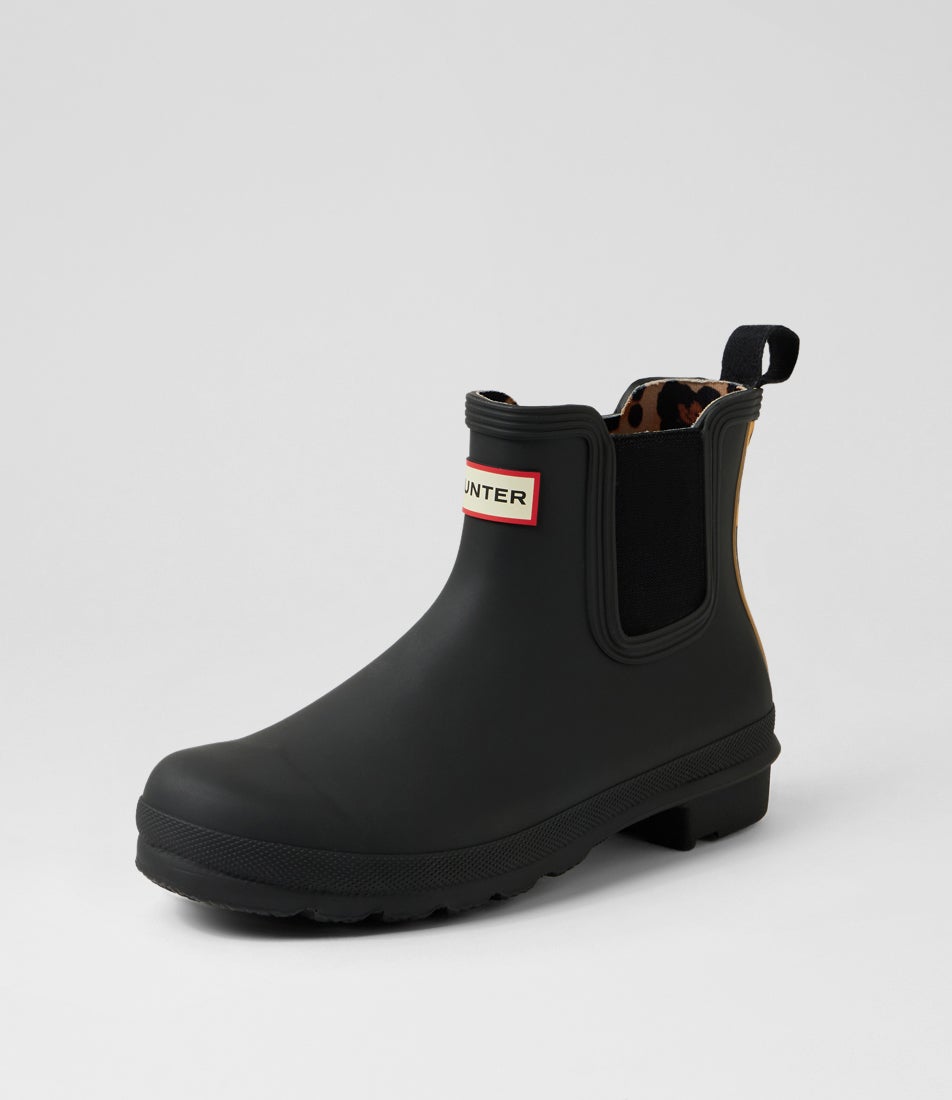 Original Chelsea Black Leopard Rubber Ankle Boots