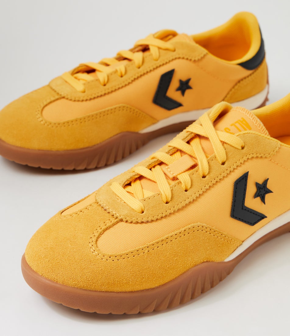 Run Star Trainer W Gold Palm Black Gum Suede Nylon Sneakers